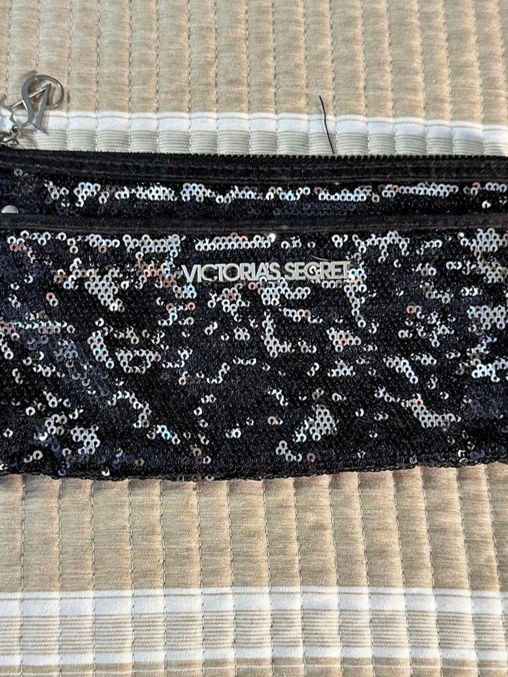 Victoria's Secret Black Sequin Double Zip Cosmetic Pouch